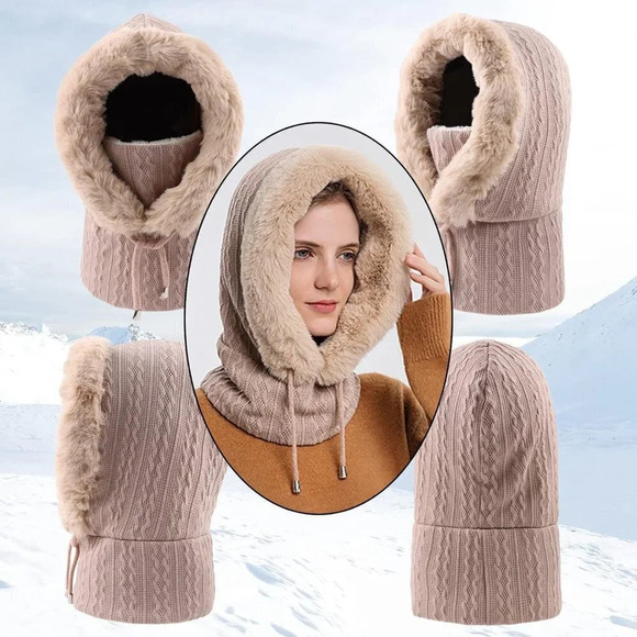 Winter Balaclava Hats Women Warm Thick  Fluff Beanie Adult Neck Face Cover Cap - Picture 3 of 7